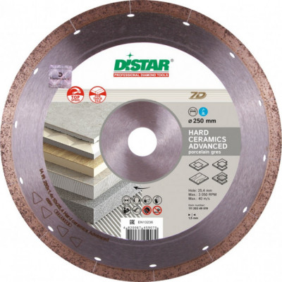 Диск алмазный Distar 250 Hard Ceramics Advansed 250х1.3х10х25.4 7D